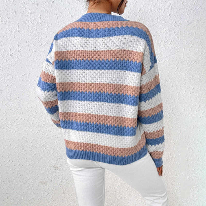 Pull Femme Décontracté à Col Rond Rayé 2