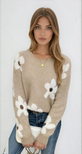 Damski sweter casual z kwiatowymi wzorami dzianina