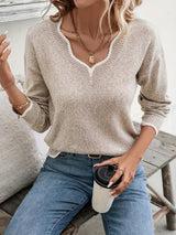 Pull Femme Élégant Col V Décontracté 0