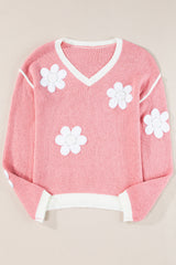 Pull Femme Élégant à Col V Fleuri 2