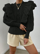 Pull Femme Élégant à Volants Manches Longues 3