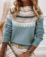 Pull Femme Élégant en Tricot Scandinave 0