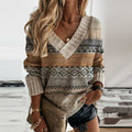 Damski sweter lekki patchwork poliester dekolt w serek