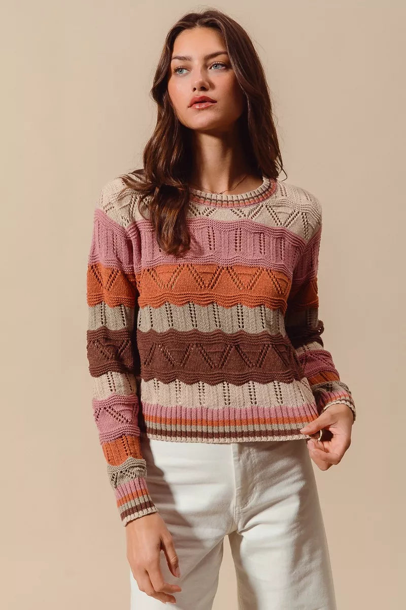 Pull Femme Long Chic à Rayures 0
