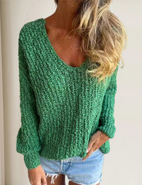 Damenpullover Langarm V-Ausschnitt Polyester