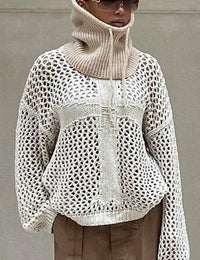 Damenpullover Oversize Hoher Kragen Strick Kordelzug