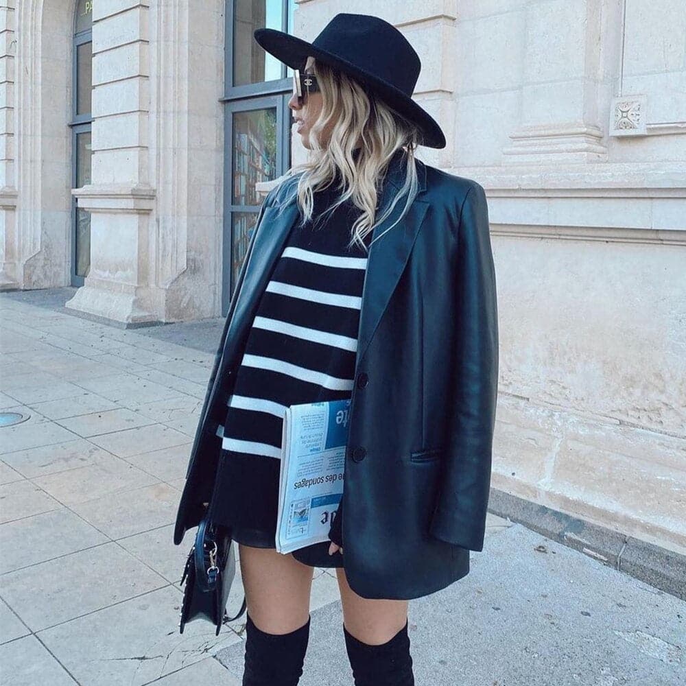 Pull Femme Oversize à Col Haut Rayé 1