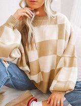 Pull Femme Plaid Bicolore Décontracté 13