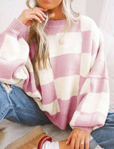 Pull Femme Plaid Bicolore Décontracté 15