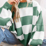 Pull Femme Plaid Bicolore Décontracté 6