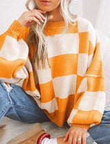 Pull Femme Plaid Bicolore Décontracté 8