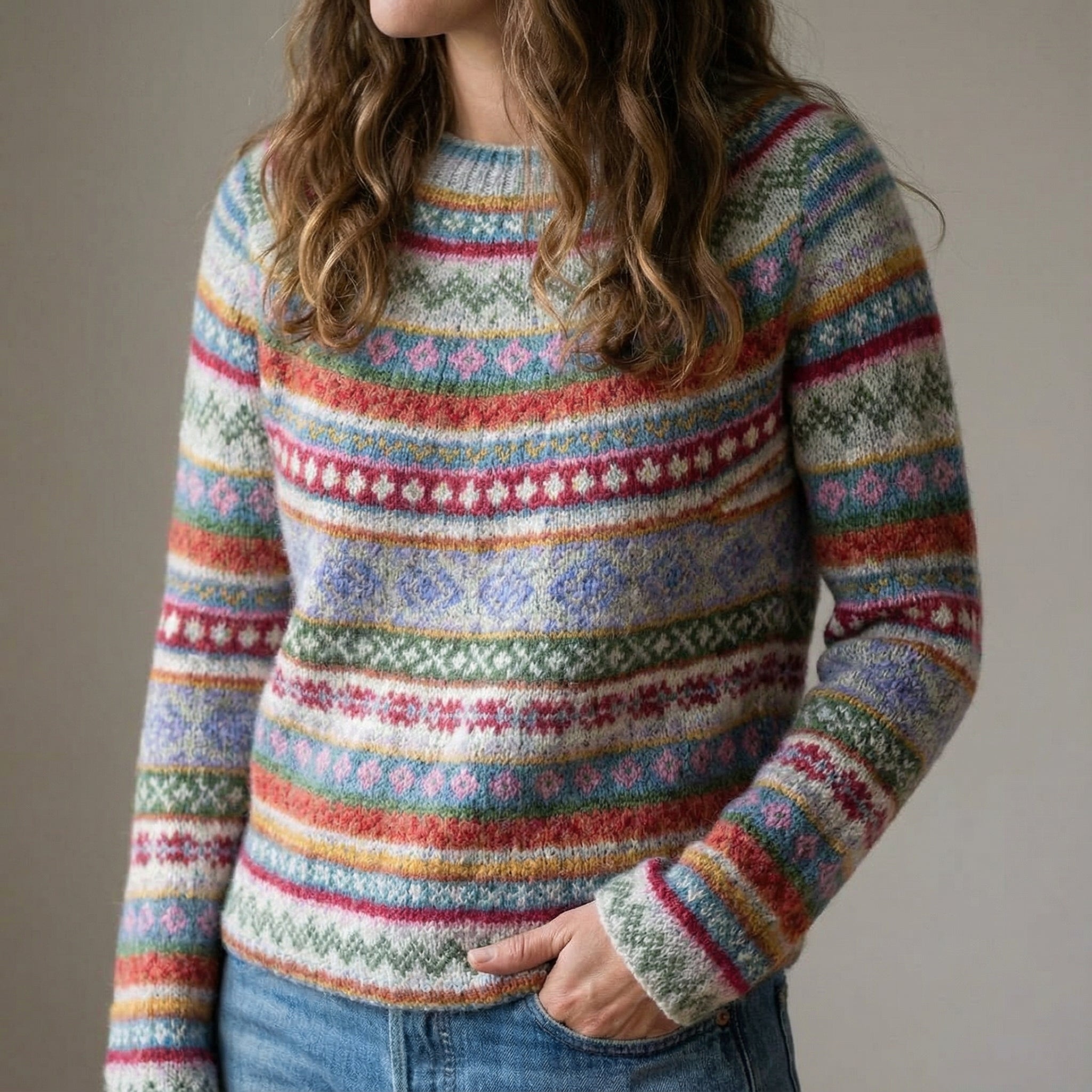 Jesienny sweter damski w stylu retro, jesienna moda retro