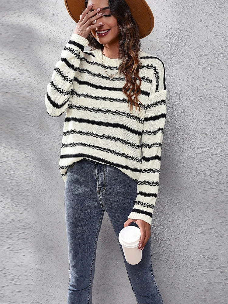 Pull Femme Rayé Chic Col Rond 4