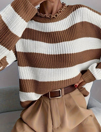 Pull Femme Rayé Col Roulé Confortable Automne