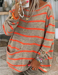 Damenpullover Gestreift Bequem Damenmode Freizeitoutfit