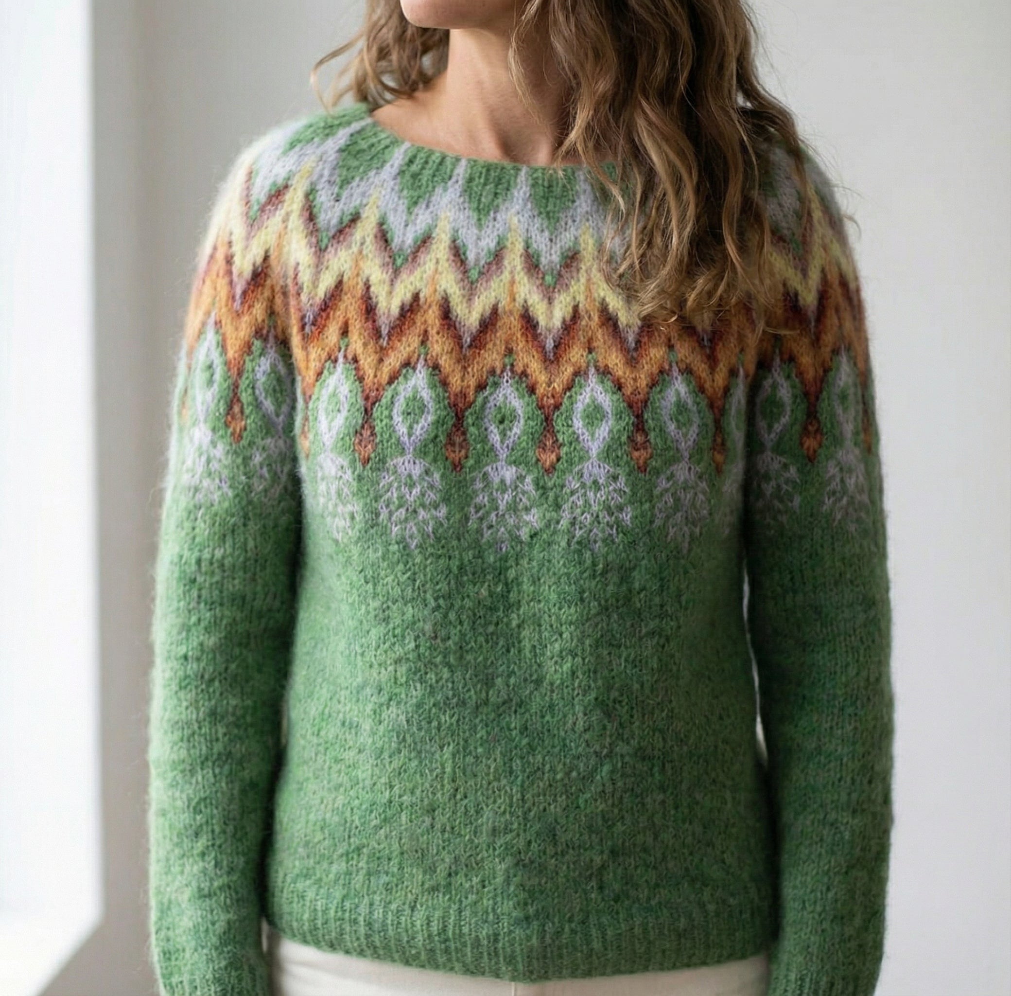 Damski sweter retro wielokolorowy świąteczny z wełny