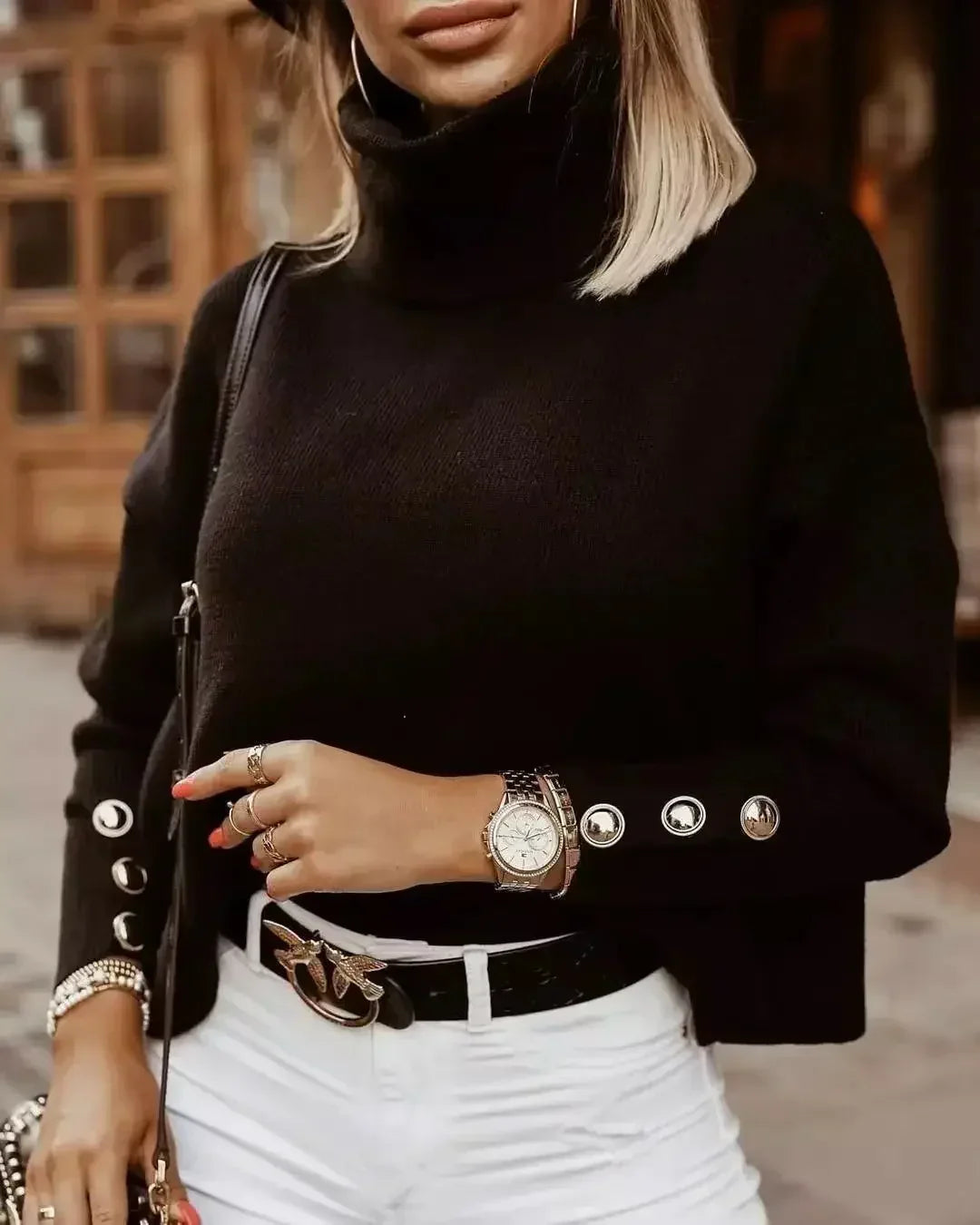 Pull Femme Surdimensionné Col Roulé Élégant 0