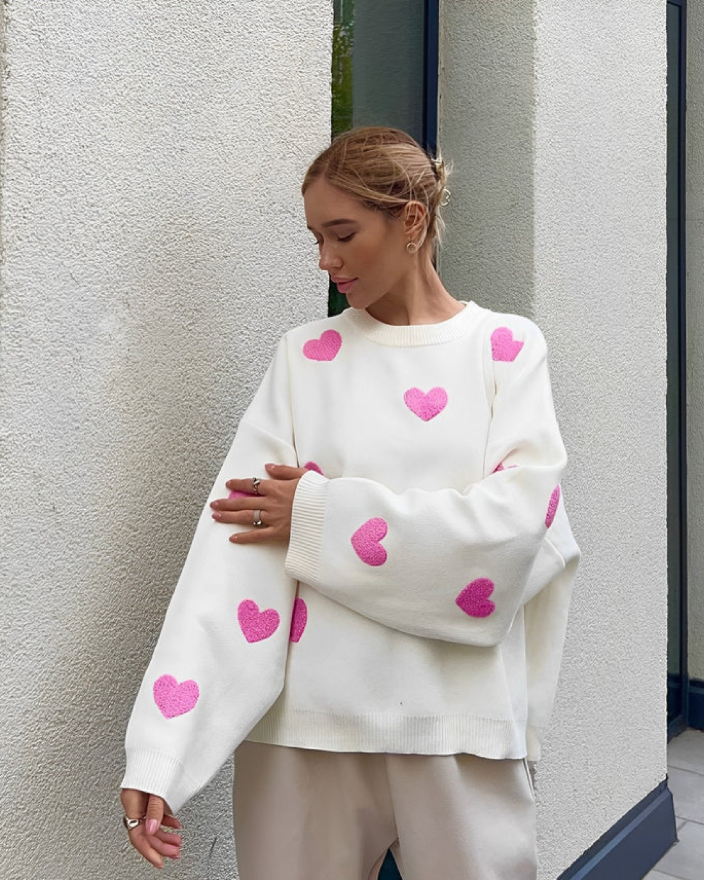 Pull Femme Surdimensionné Imprimé Cœur 7