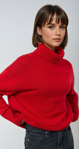 Pull Femme Surdimensionné Rouge à Col Roulé 1