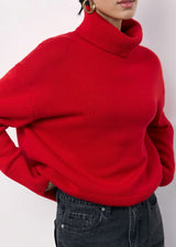 Pull Femme Surdimensionné Rouge à Col Roulé 2