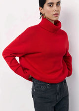 Pull Femme Surdimensionné Rouge à Col Roulé 5