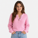 Langer Damenpullover aus weichem Strick mit Knöpfen – Lässige Eleganz