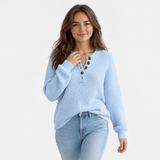 Langer Damenpullover aus weichem Strick mit Knöpfen – Lässige Eleganz