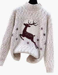 Weihnachtspullover für Damen mit Stehkragen Rentier Strick