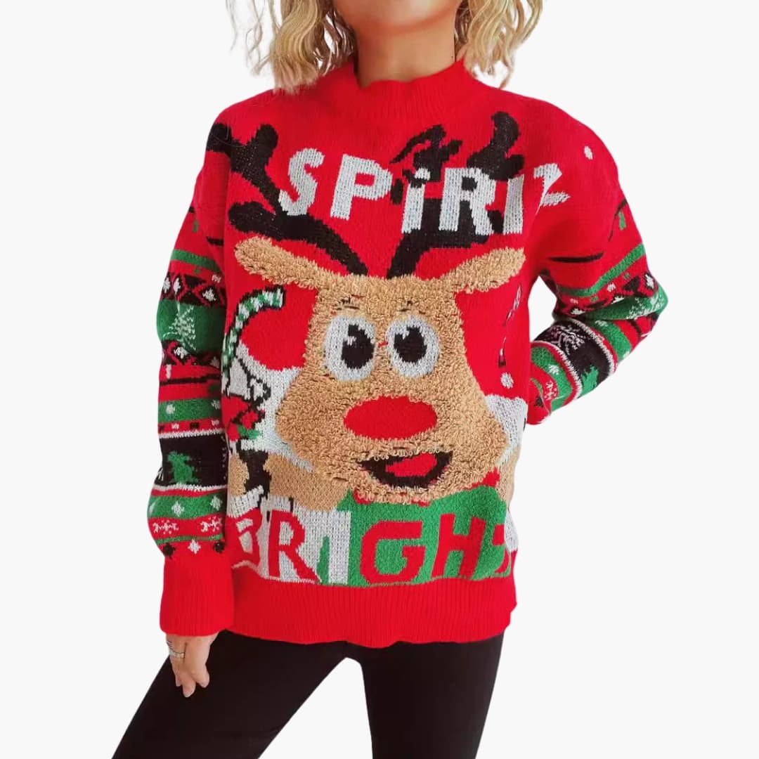 Pull de Noël Femme Festif avec Motif Renne 0