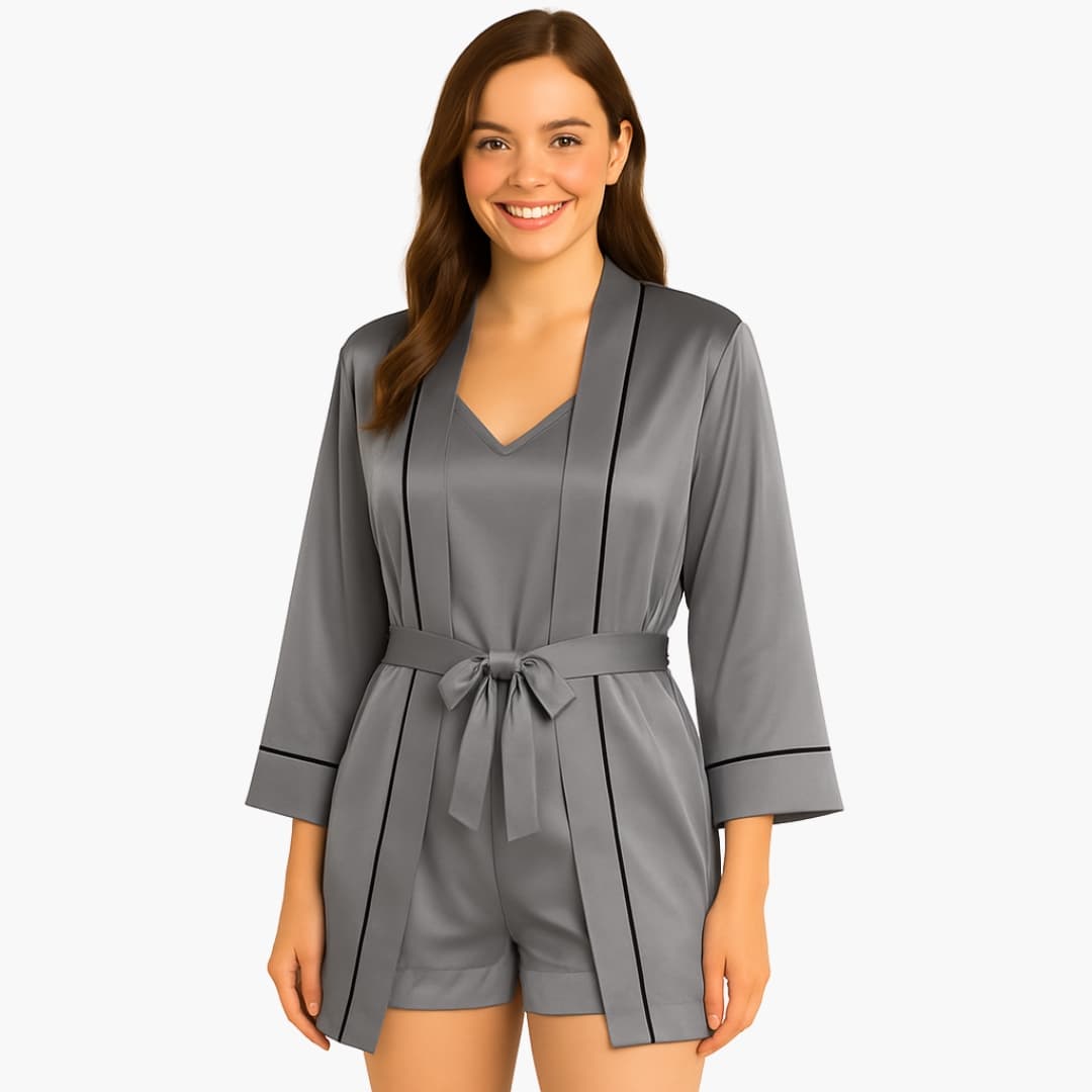 Pyjama Satin Femme Élégant Trois Pièces 4