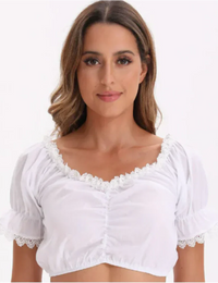 Kurze Spitzenbluse mit V-Ausschnitt und transparenten Ärmeln für Damen