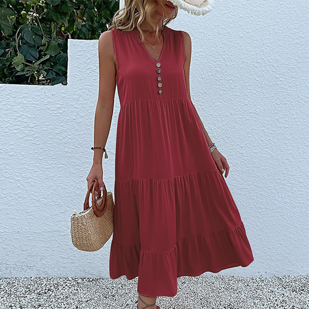 dresses : Ines – Robe Midi d'Été Sans Manches à Boutons et Coupe Décontractée in Rouge van Seroa