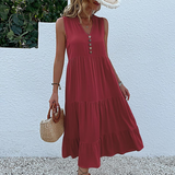 dresses : Ines – Robe Midi d'Été Sans Manches à Boutons et Coupe Décontractée in Rouge van Seroa
