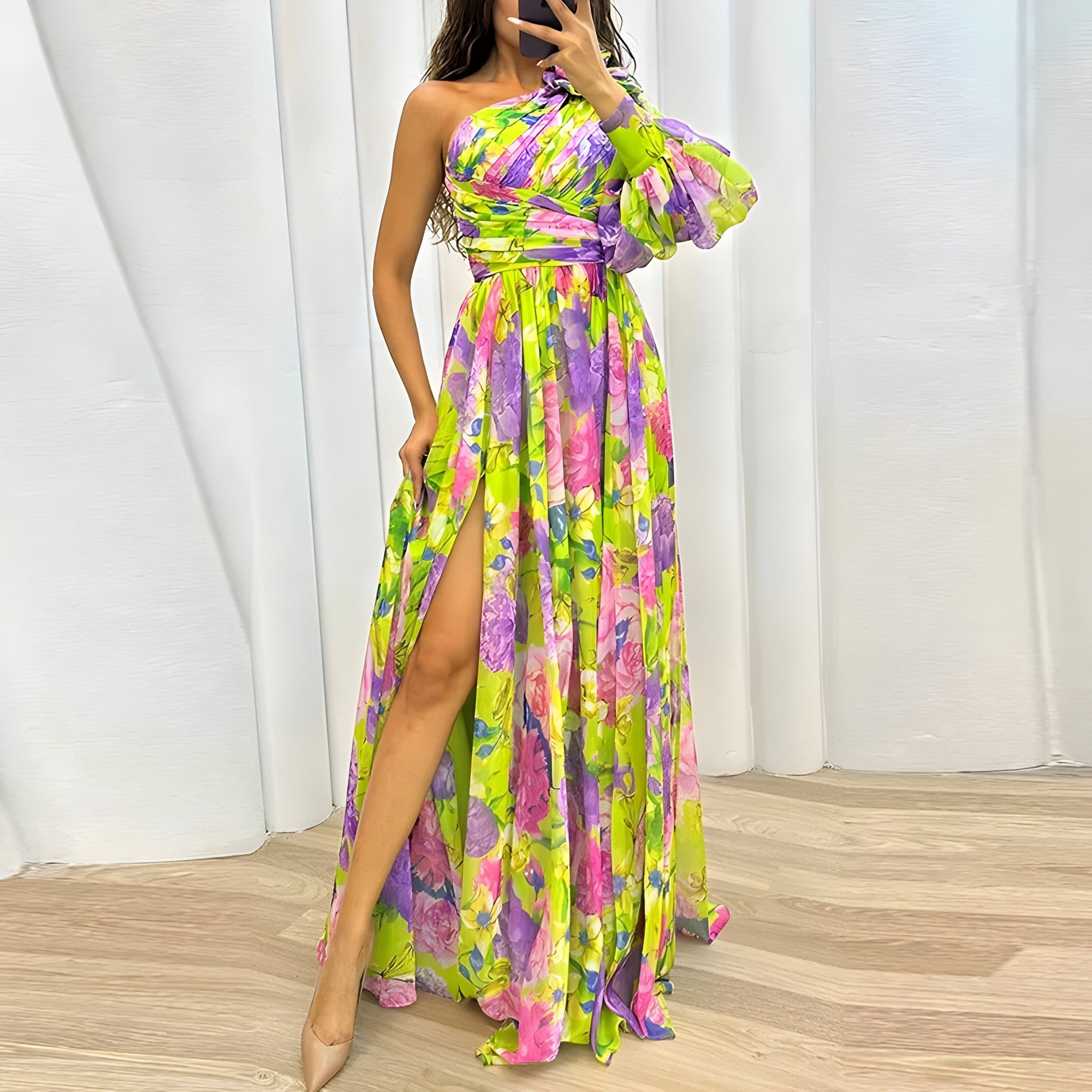 dresses : Ravenna | Robe longue à fleurs pour femmes in Jaune van Seroa