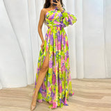 dresses : Ravenna | Robe longue à fleurs pour femmes in Jaune van Seroa