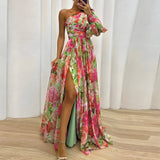 dresses : Ravenna | Robe longue à fleurs pour femmes in Vert van Seroa