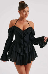 Robe Femme Mini Élégante avec Ruches 0