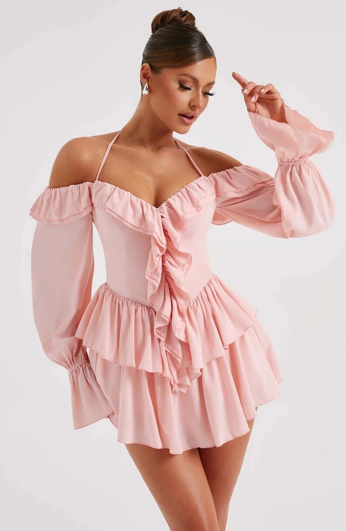 Robe Femme Mini Élégante avec Ruches 8