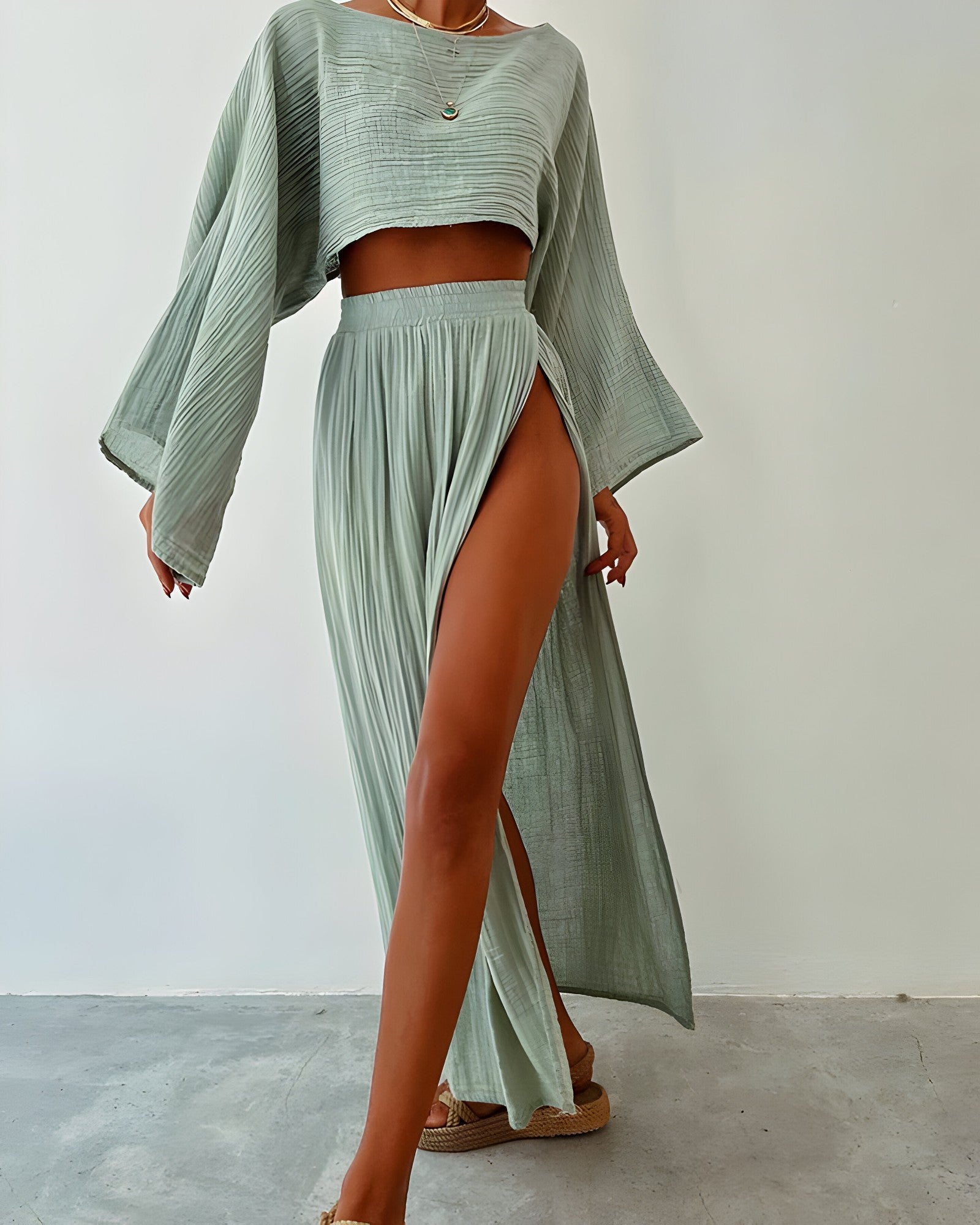 dresses : Maiah | Robe Femme en Coton Mélangé Élégante et Confortable in Vert van Seroa