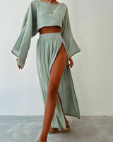 dresses : Maiah | Robe Femme en Coton Mélangé Élégante et Confortable in Vert van Seroa