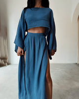 dresses : Maiah | Robe Femme en Coton Mélangé Élégante et Confortable in Bleu van Seroa
