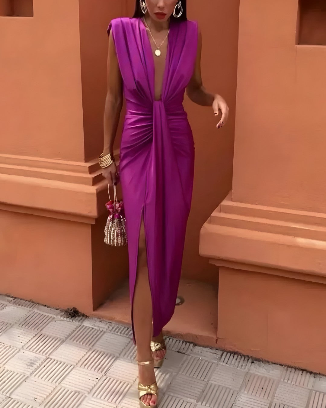 Delaney | Robe Longue Élégante à Pliages Doux Femme