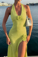 Robes : Leontina | Robe Longue Femme Décolleté en V Été in VERT CLAIR van Seroa