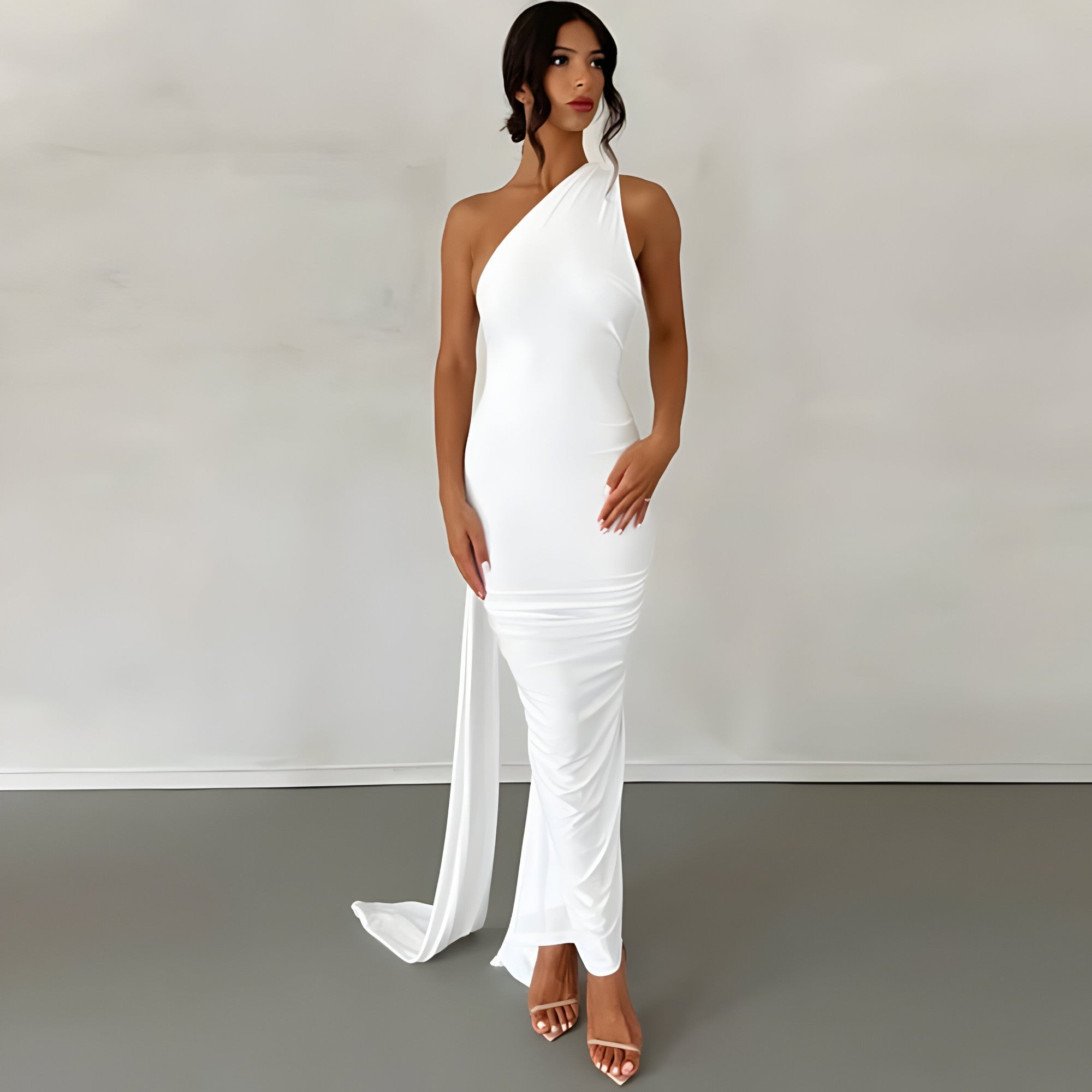 dresses : Avayah | Robe Longue Femme Dos Nu en Polyester in Blanc van Seroa