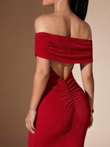 Robe Longue Femme Élégante Sans Épaules 3