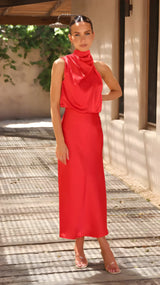 dresses : Edna | Robe Longue Femme Satinée Élégante pour Soirée in Rouge van Seroa