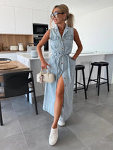 Robe Longue Femme en Denim Élégante 0