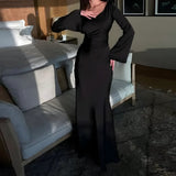 dresses : Jolenta | Robe Longue Satinée Femme Maxi Élégante in Noir van Seroa
