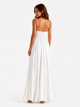 Weißes Sommer-Maxikleid mit nacktem Rücken und feinen Trägern für Damen