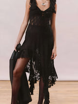 Enara | Robe Midi Asymétrique en Dentelle Élégante